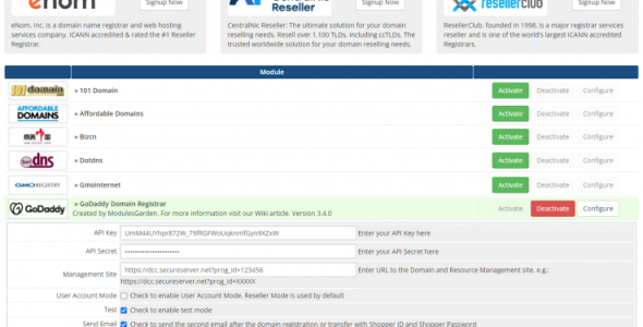 GoDaddy Domain Registrar For WHMCS