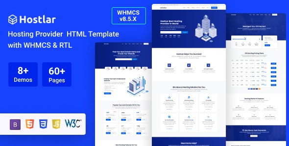 Hostlar – Domain Hosting Provider HTML Template with WHMCS and RTL