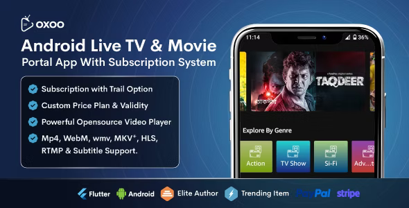 OXOO - Android Live TV & Movie Portal App with Subscription System V1.3.9.d