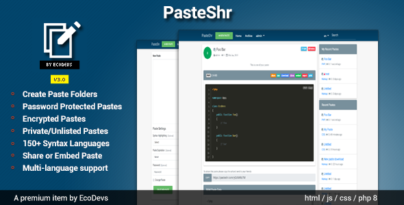 PasteShr – Text Hosting & Sharing Script